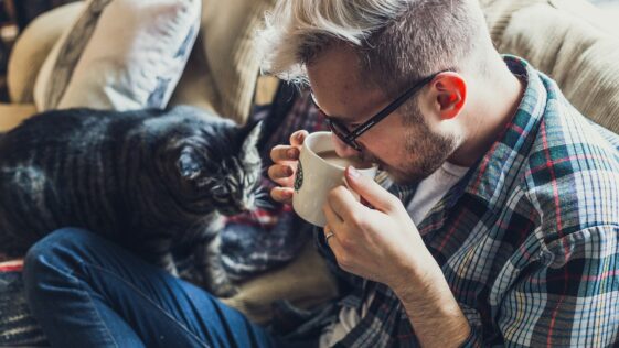 man, sofa, coffee