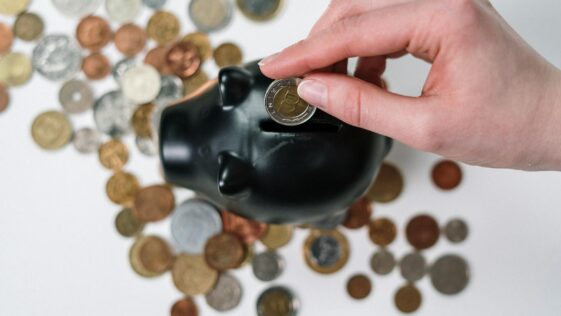 Person Putting Coin in a Piggy Bank