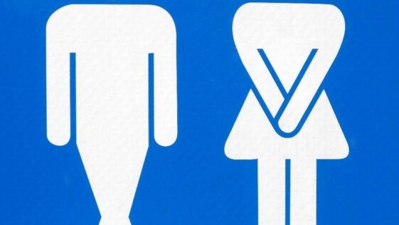 man, woman, toilet