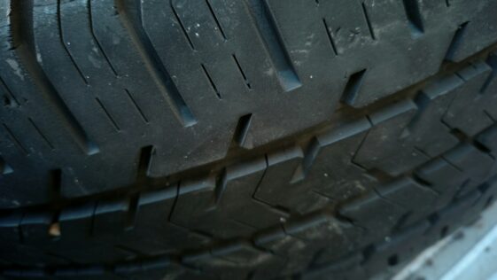 a close up of a tire on a vehicle