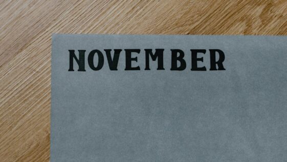 a piece of paper that says november on it