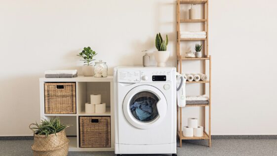 a washer and dryer in a room