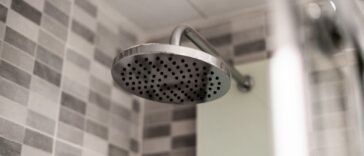 grey stainless steel shower head