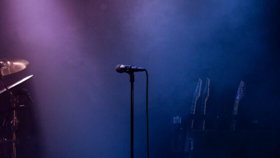 black microphone on stand near microphone