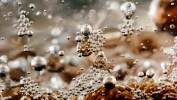 a close up of water bubbles on a surface